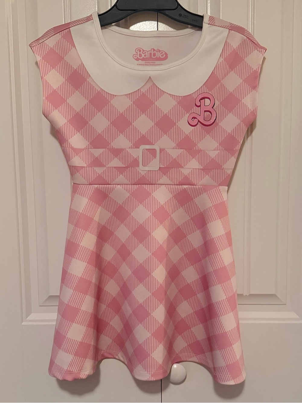 Barbie Pink Check Plaid Fit & Flare Kids Dress - Size Small
